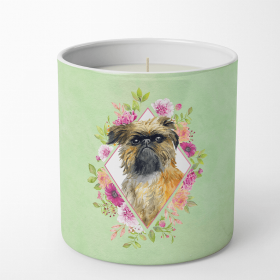 Brussels Griffon Green Flowers Decorative Soy Candle