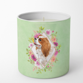 Cavalier King Charles Spaniel Green Flowers Decorative Soy Candle