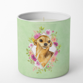 Chihuahua #1 Green Flowers Decorative Soy Candle