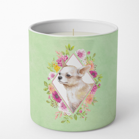 Chihuahua #2 Green Flowers Decorative Soy Candle