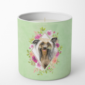 Chinese Crested Green Flowers Decorative Soy Candle