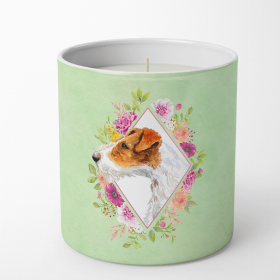 Jack Russell Terrier #2 Green Flowers Decorative Soy Candle