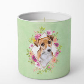Jack Russell Terrier #1 Green Flowers Decorative Soy Candle