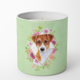 Jack Russell Terrier #21 Green Flowers Decorative Soy Candle