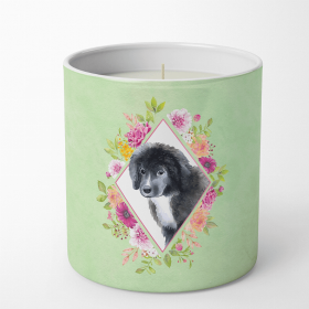 Newfoundland - Puppy - Green Flowers Decorative Soy Candle