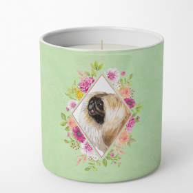 Pekingese Green Flowers Decorative Soy Candle