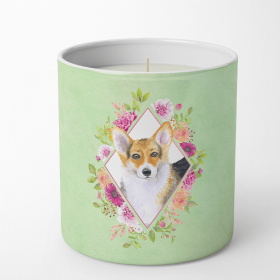 Corgi Green Flowers Decorative Soy Candle