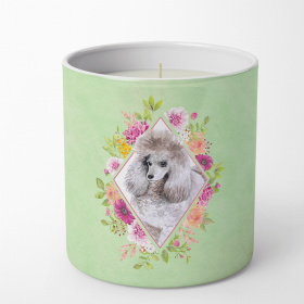 Poodle - Grey - Green Flowers Decorative Soy Candle