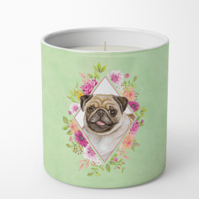 Pug Green Flowers Decorative Soy Candle