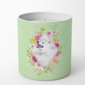 Samoyed Green Flowers Decorative Soy Candle