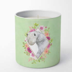 Sealyham Terrier Green Flowers Decorative Soy Candle