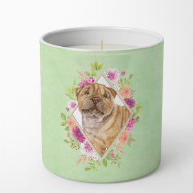 Shar Pei Green Flowers Decorative Soy Candle