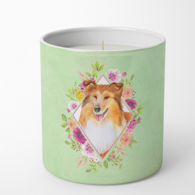 Sheltie/Shetland Sheepdog Green Flowers Decorative Soy Candle