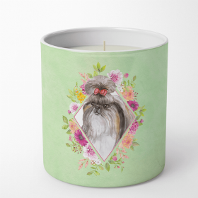 Shih Tzu Green Flowers Decorative Soy Candle