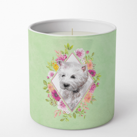 West Highland White Terrier Green Flowers Decorative Soy Candle