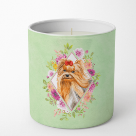 Yorkshire Terrier 1 Green Flowers Decorative Soy Candle