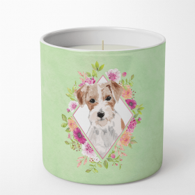 Jack Russell Terrier 1 Green Flowers Decorative Soy Candle