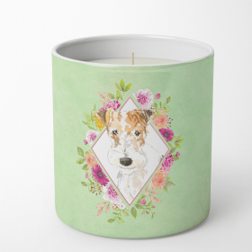 Wire Fox Terrier Green Flowers Decorative Soy Candle