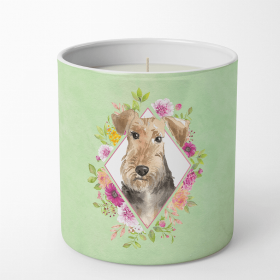 Airedale Terrier Green Flowers Decorative Soy Candle