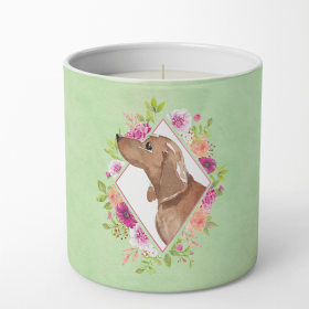 Dachshund Green Flowers Decorative Soy Candle
