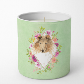 Collie Green Flowers Decorative Soy Candle