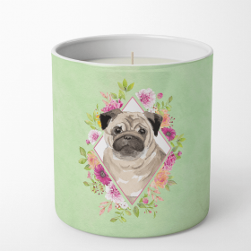 Pug 1 Green Flowers Decorative Soy Candle