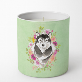 Alaskan Malamute 1 Green Flowers Decorative Soy Candle