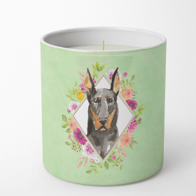 Doberman 1 Green Flowers Decorative Soy Candle