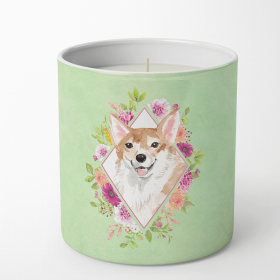 Corgi 1 Green Flowers Decorative Soy Candle