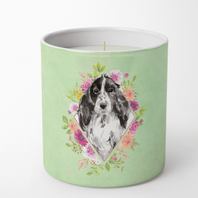 Cocker Spaniel - Black Parti - Green Flowers Decorative Soy Candle