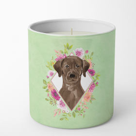 Labrador Retriever - Chocolate - Green Flowers Decorative Soy Candle