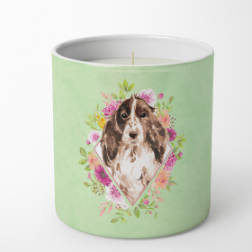 Cocker Spaniel - Brown Parti - Green Flowers Decorative Soy Candle