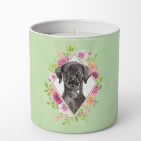 Labrador Retriever - Black - Green Flowers Decorative Soy Candle