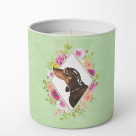 Dachshund - Black and Tan - Green Flowers Decorative Soy Candle