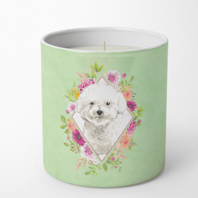 Bichon Frise Green Flowers Decorative Soy Candle