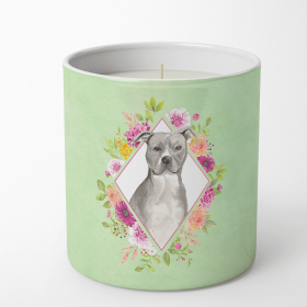 Pit Bull Terrier 1 Green Flowers Decorative Soy Candle