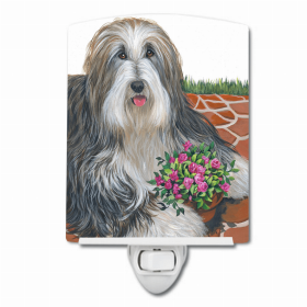 Bearded Collie Pot of Roses Ceramic Nightlight
