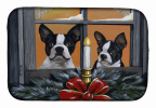 Boston Terrier Looking for Santa Christmas Art Dish Drying Mat