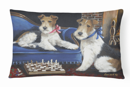 Wire Fox Terrier Checkmates Portrait/Landscape Decorative Pillow