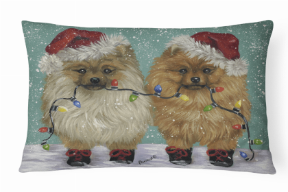 Pomeranian Christmas Lighten Up Portrait/Landscape Decorative Pillow