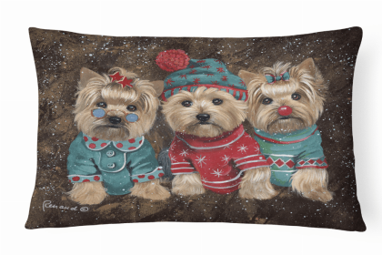 Yorkie Christmas Elves Portrait/Landscape Decorative Pillow