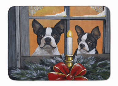Boston Terrier Looking for Santa Christmas Bathroom/Kitchen Mat