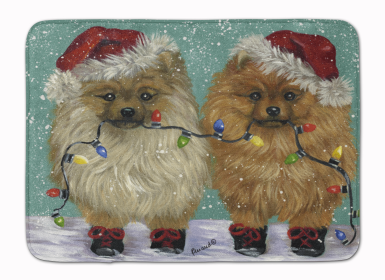 Pomeranian Christmas Lighten Up Bathroom/Kitchen Mat