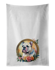 English Bulldog 2  Flowers Kitchen Towel Set of 2