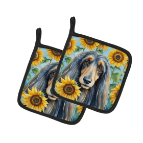 Afghan Hound 6001 In Sunflowers Pair of Potholders