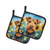 Airedale Terrier 6002 In Sunflowers Pair of Potholders