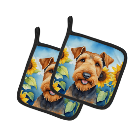 Airedale Terrier 6002 In Sunflowers Pair of Potholders