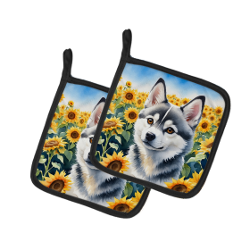 Alaskan Klee Kai 6004 In Sunflowers Pair of Potholders
