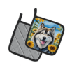 Alaskan Malamute 6005 In Sunflowers Pair of Potholders