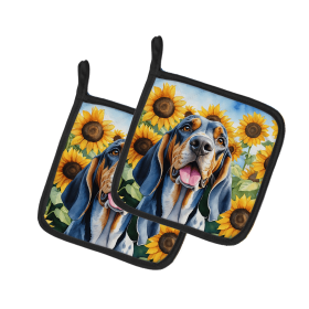 American English Coonhound 6007 In Sunflowers Pair of Potholders
